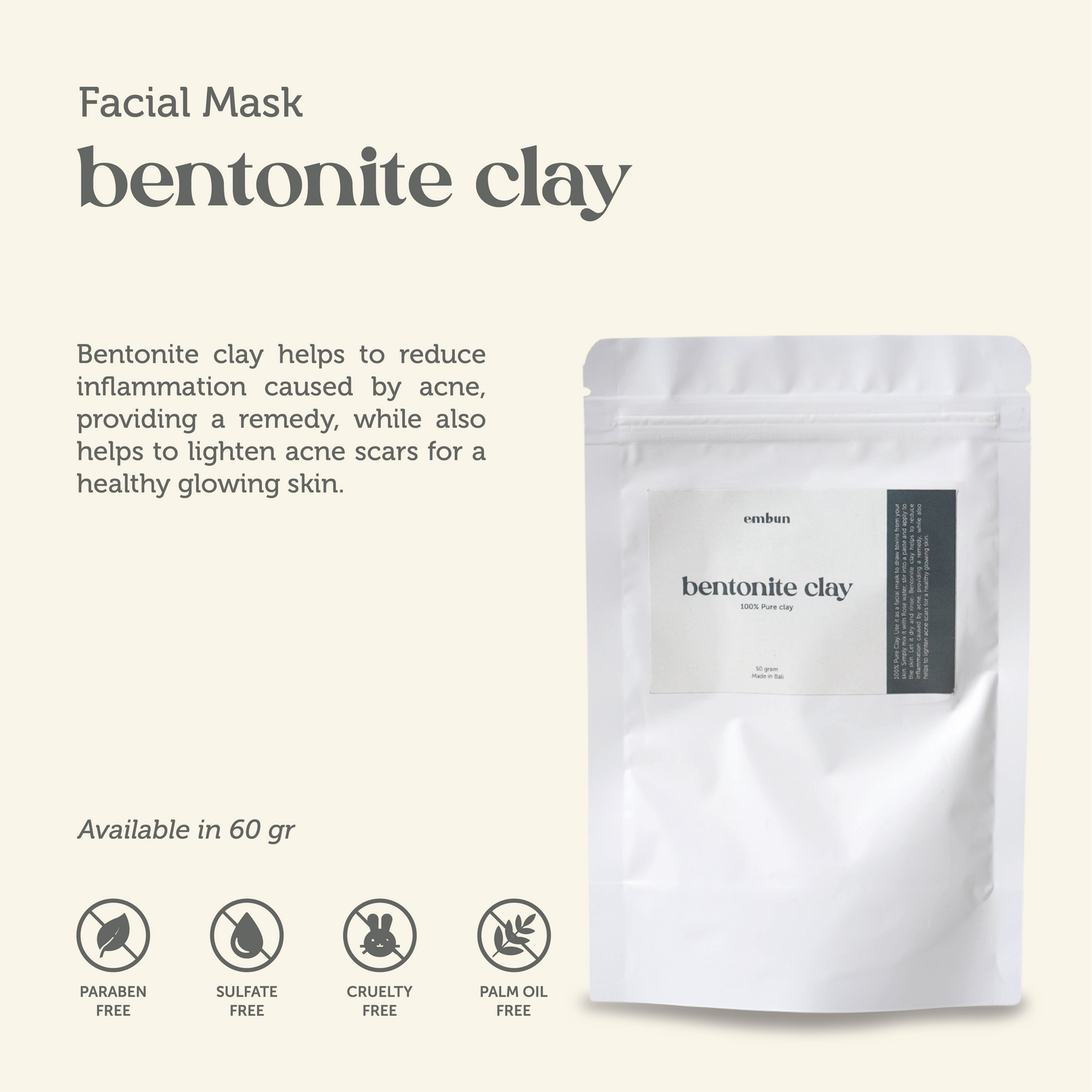 Facial Mask Bentonite Clay 60 gram